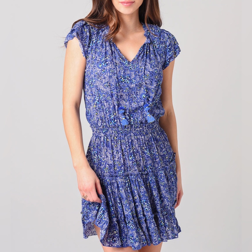 Poupette St. Barth Ruffled Nava Mini Dress XS blue